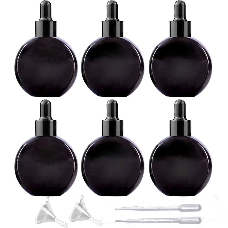 PYAWI 6Pcs,2 oz Black Glass Dropper Bottles for Essential Oils,60ml flat round perfume bottle with Eye Droppers,for Essential Oils,Perfumes, Serums,Leakproof for Travel (Black) - Image 1