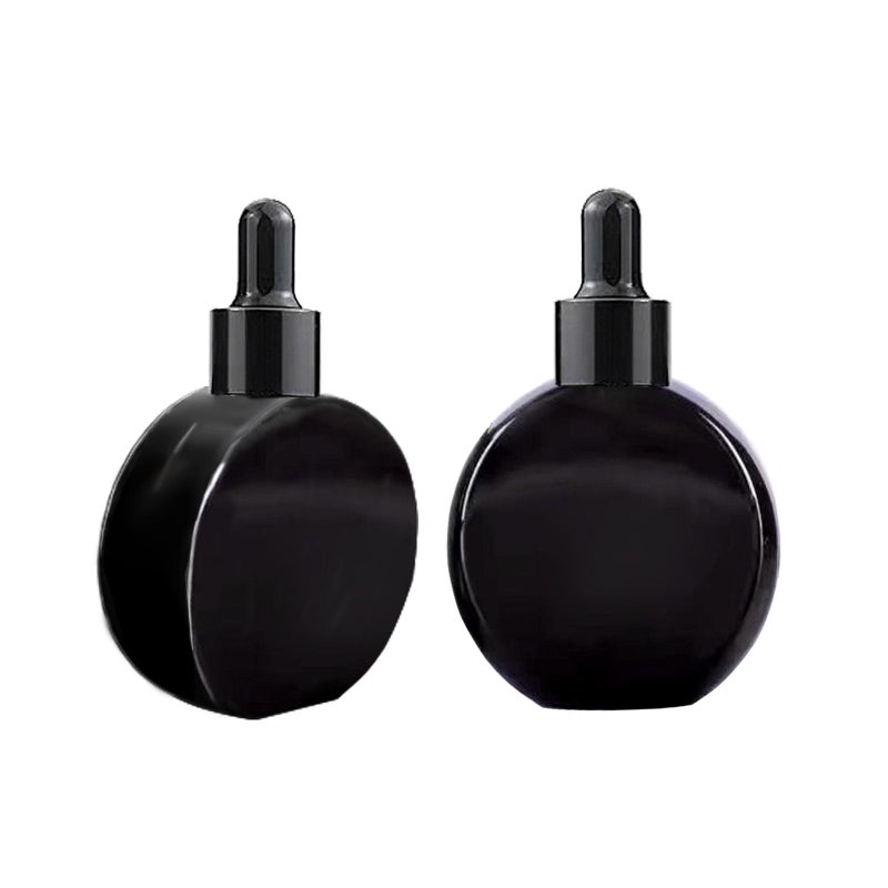 PYAWI 6Pcs,2 oz Black Glass Dropper Bottles for Essential Oils,60ml flat round perfume bottle with Eye Droppers,for Essential Oils,Perfumes, Serums,Leakproof for Travel (Black) - Image 4