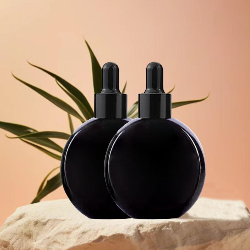PYAWI 6Pcs,2 oz Black Glass Dropper Bottles for Essential Oils,60ml flat round perfume bottle with Eye Droppers,for Essential Oils,Perfumes, Serums,Leakproof for Travel (Black) - Image 5