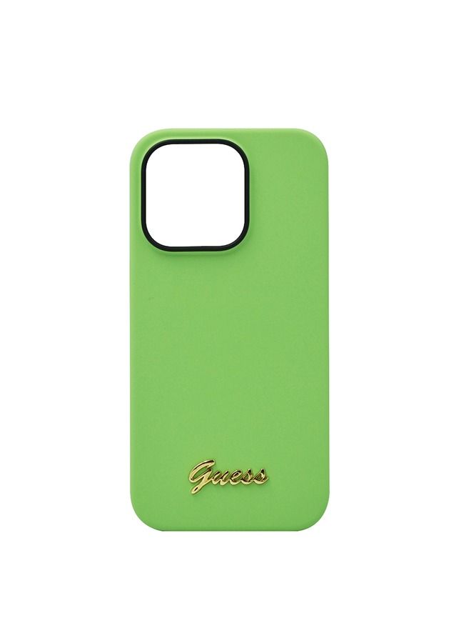 GUESS Silicone Pc Camera Script Logo Hard Case For iPhone 14 Pro Green - Image 1