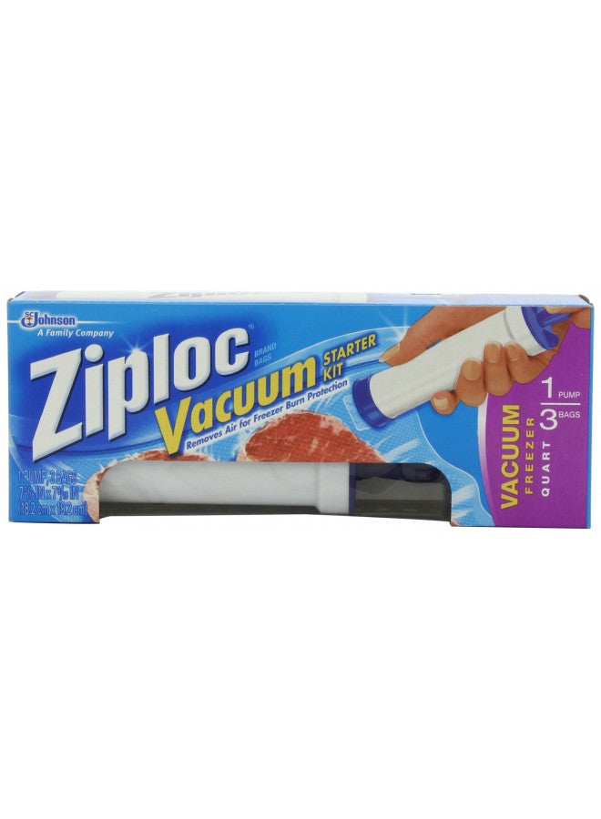 Ziploc Vacuum Starter Kit, 3-Quart Bags, 1-Pump - Image 1