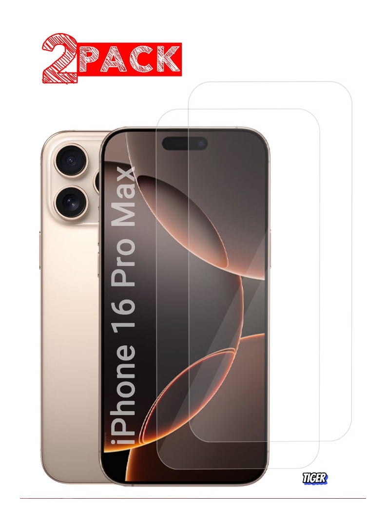 TIGER 2 Packs Premium Tempered Glass Screen Protector for iPhone 16 Pro Max – Ultra Clear, Scratch Resistant, Easy Installation, Crystal Clear Protection - Image 1