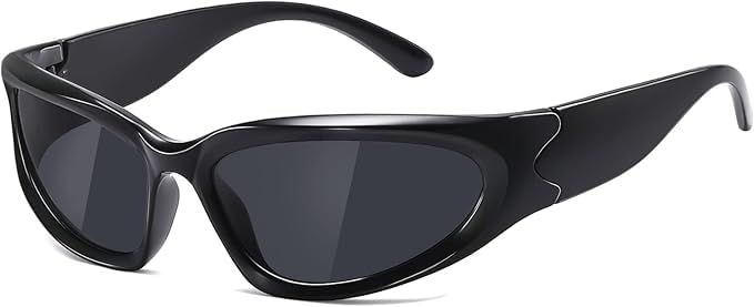 Dark Wost Wrap Around Y2K Sports Sunglasses for Men Women Fashion Oval Thick Frame Sun Glasses Stylish Sport Wrap Shades (Black/Grey) - Image 1