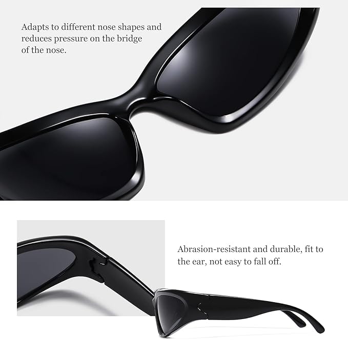 Dark Wost Wrap Around Y2K Sports Sunglasses for Men Women Fashion Oval Thick Frame Sun Glasses Stylish Sport Wrap Shades (Black/Grey) - Image 4