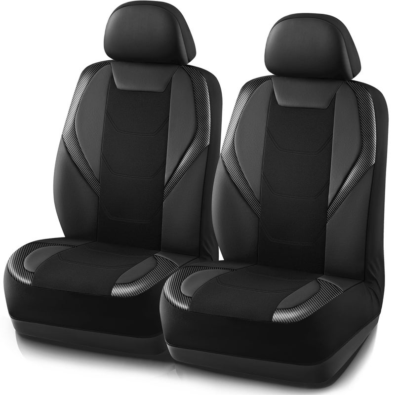 Road Comforts Car Seat Cover Leather Mesh Front Seat Cover Universal Fit for Most Cars SUVs Trucks and Vans Airbag Compatible Black