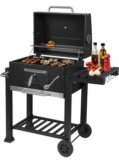 Favarey Charcoal Grill Charcoal Grill Trolley Charcoal Tray Height Adjustable with Wheels Bottle Opener Stand Grill Barbecue Grill for BBQ Garden Camping Balcony Black  - Image 1