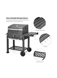 Favarey Charcoal Grill Charcoal Grill Trolley Charcoal Tray Height Adjustable with Wheels Bottle Opener Stand Grill Barbecue Grill for BBQ Garden Camping Balcony Black  - Image 3