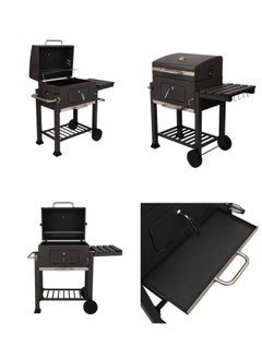 Favarey Charcoal Grill Charcoal Grill Trolley Charcoal Tray Height Adjustable with Wheels Bottle Opener Stand Grill Barbecue Grill for BBQ Garden Camping Balcony Black  - Image 2