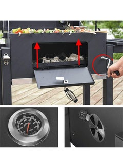 Favarey Charcoal Grill Charcoal Grill Trolley Charcoal Tray Height Adjustable with Wheels Bottle Opener Stand Grill Barbecue Grill for BBQ Garden Camping Balcony Black  - Image 5