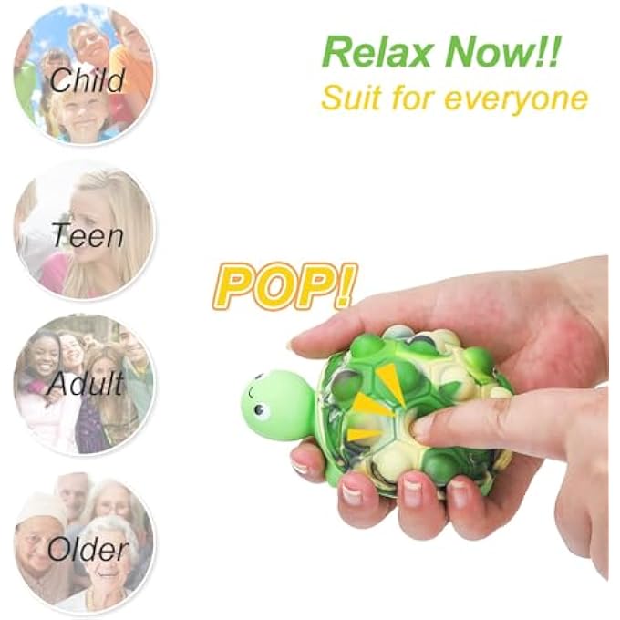 Anboor Fidget Toys, Pop Stress Ball Turtle Bubbles Sensory Toy Anxiety Stress Relief Autism Toy Early Education Gift (Pack of 2) - Image 3