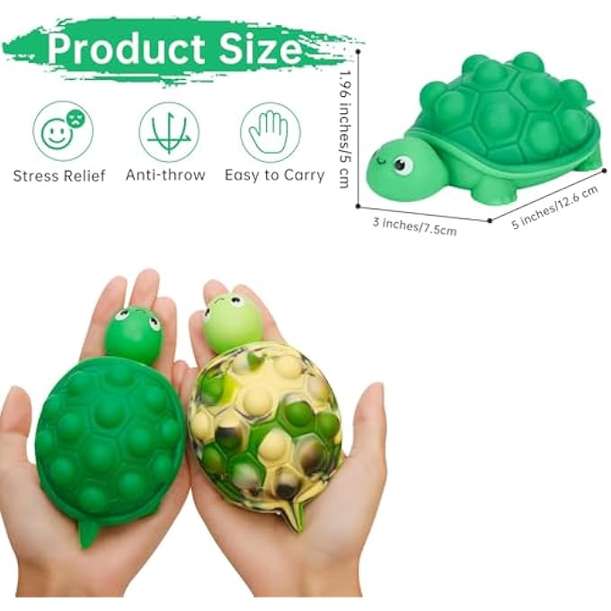 Anboor Fidget Toys, Pop Stress Ball Turtle Bubbles Sensory Toy Anxiety Stress Relief Autism Toy Early Education Gift (Pack of 2) - Image 2
