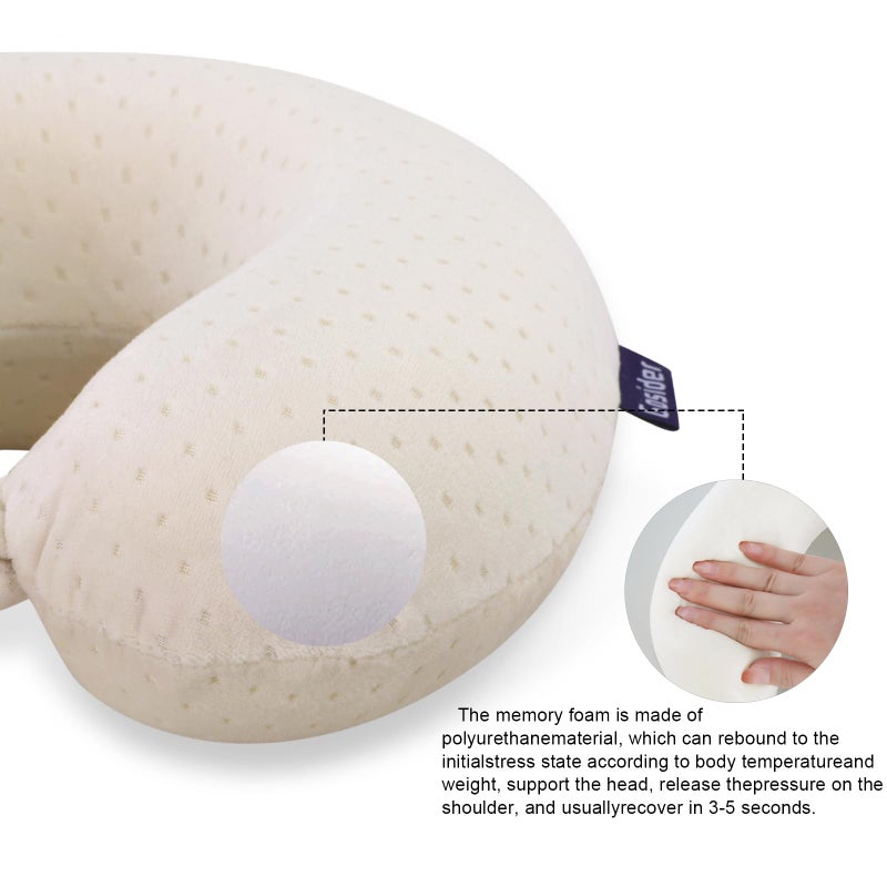 Gosider Memory Foam Neck Pillow Comfortable Travel Neck Pillow Neck and Head Support Lightweight Portable Airplane Travel Pillow for Sleeping, Traveling,Car, Train, Bus and Home Use Beige - Image 5