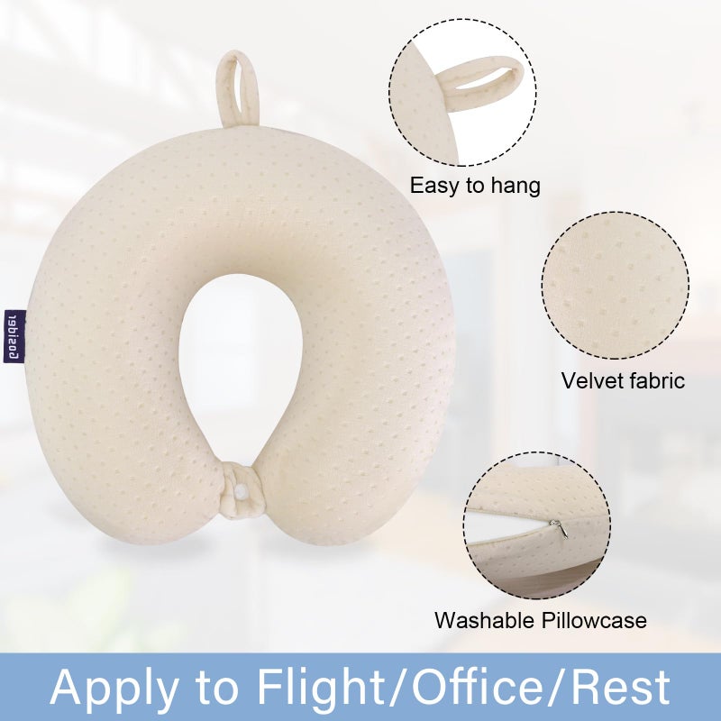 Gosider Memory Foam Neck Pillow Comfortable Travel Neck Pillow Neck and Head Support Lightweight Portable Airplane Travel Pillow for Sleeping, Traveling,Car, Train, Bus and Home Use Beige - Image 2