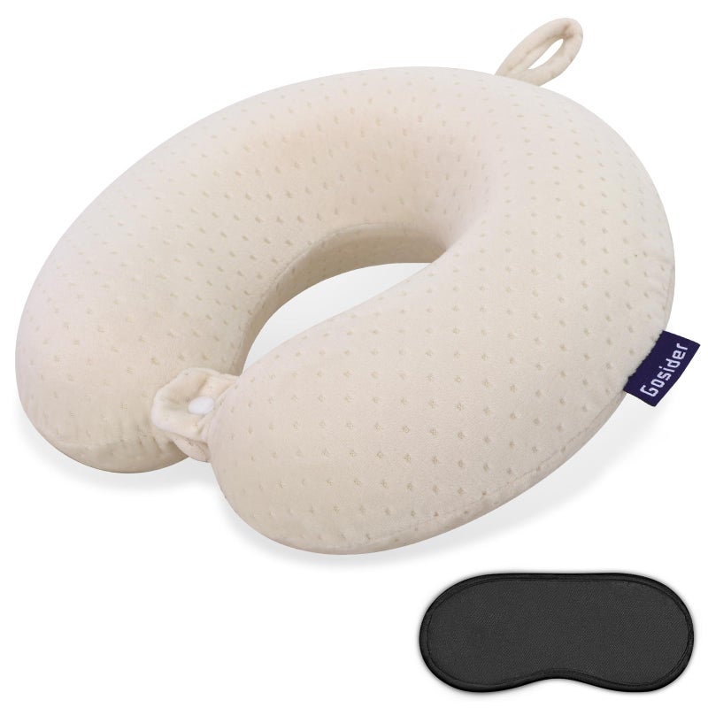Gosider Memory Foam Neck Pillow Comfortable Travel Neck Pillow Neck and Head Support Lightweight Portable Airplane Travel Pillow for Sleeping, Traveling,Car, Train, Bus and Home Use Beige - Image 1