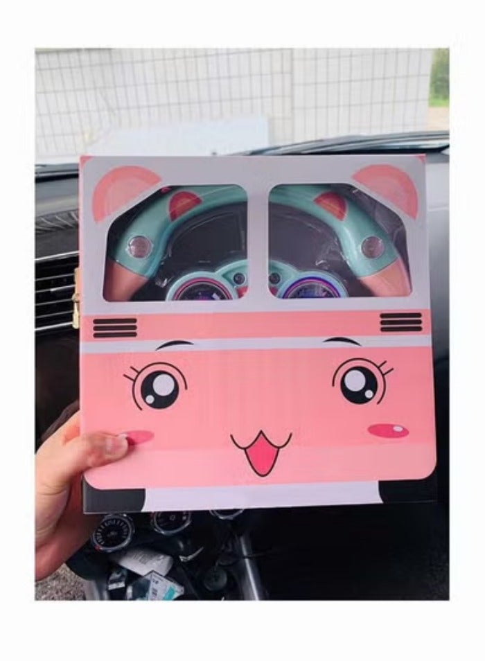 Kids Steering Wheel for Backseat Learn Driver Pretend Driving Simulated Driving Steering Wheel Toy Portable Pretend Play Toy with Light and Music Gifts for Kids Pink - Image 2