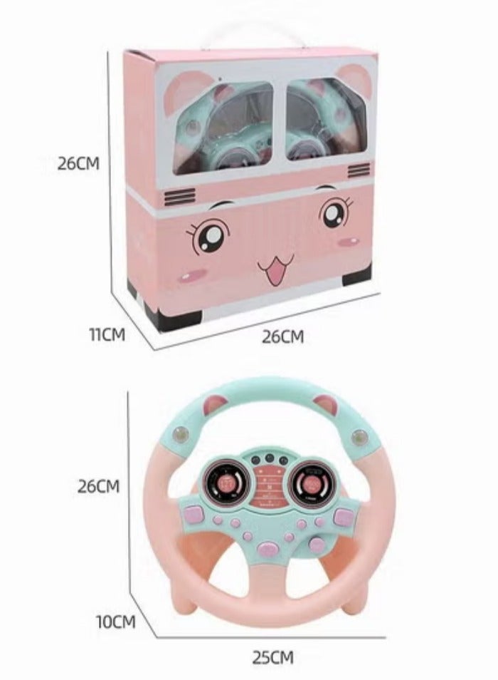 Kids Steering Wheel for Backseat Learn Driver Pretend Driving Simulated Driving Steering Wheel Toy Portable Pretend Play Toy with Light and Music Gifts for Kids Pink - Image 4