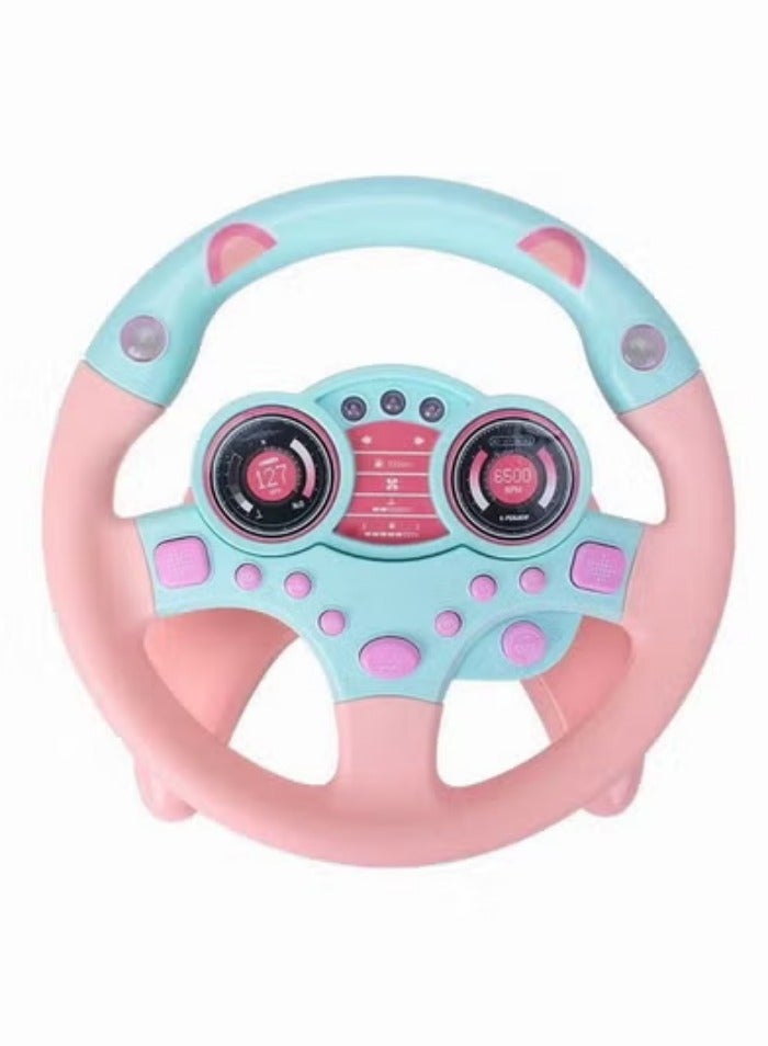 Kids Steering Wheel for Backseat Learn Driver Pretend Driving Simulated Driving Steering Wheel Toy Portable Pretend Play Toy with Light and Music Gifts for Kids Pink - Image 1