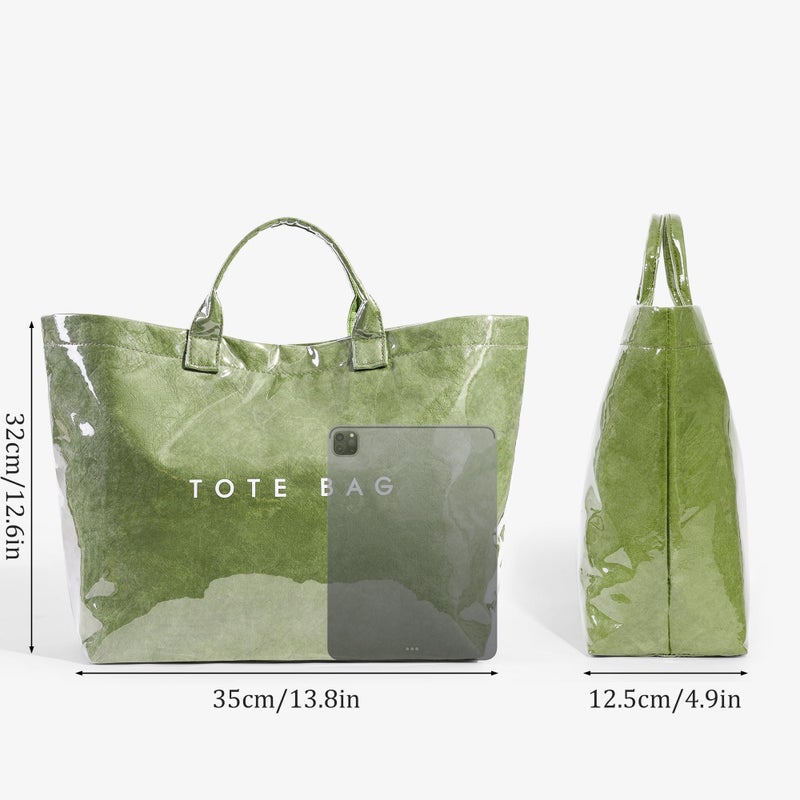 Lushandy PVC Tote Bag for Women Large Plastic Tote Bag for Work Letter Print Hobo bag Kraft Paper Work Handbags Purses - Image 4