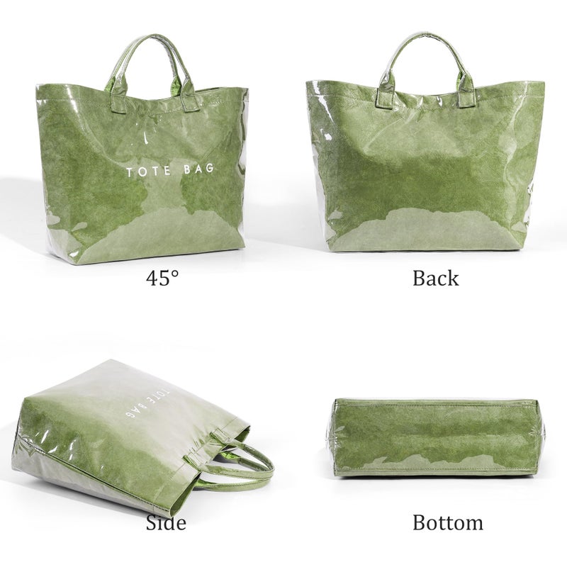 Lushandy PVC Tote Bag for Women Large Plastic Tote Bag for Work Letter Print Hobo bag Kraft Paper Work Handbags Purses - Image 5