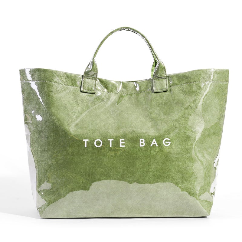 Lushandy PVC Tote Bag for Women Large Plastic Tote Bag for Work Letter Print Hobo bag Kraft Paper Work Handbags Purses - Image 1