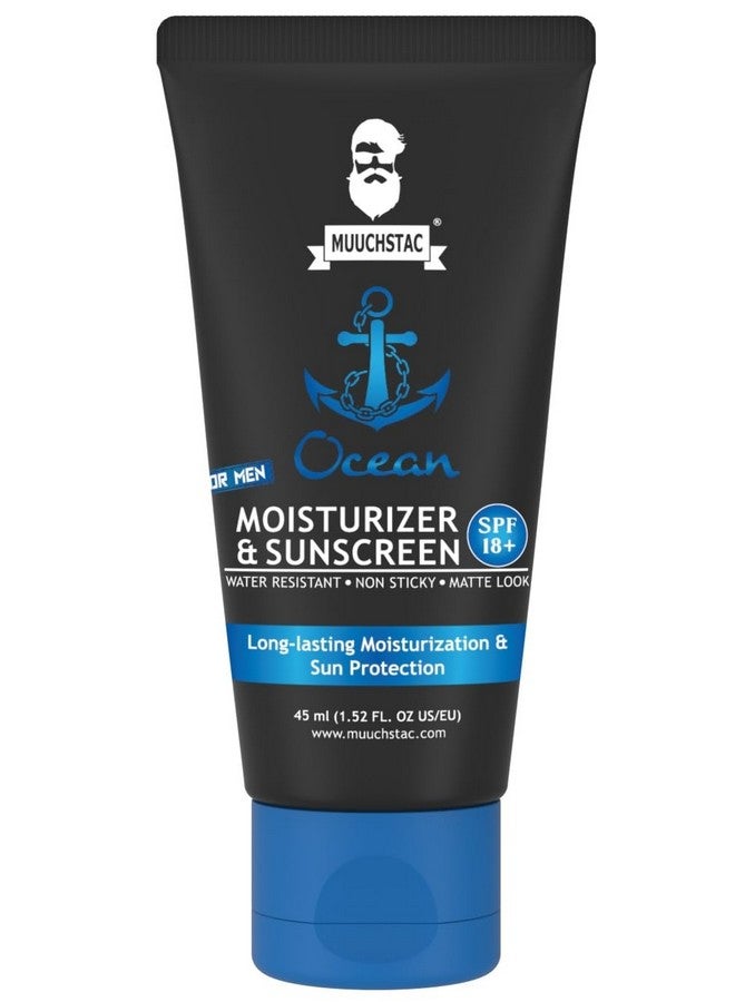 Muuchstac Mens Ocean Moisturizer & Sunscreen Matte Look Spf 18+ Cream With Turmeric & Aloe Vera Beads, Non-Sticky & Water Resistant 45 Ml - All