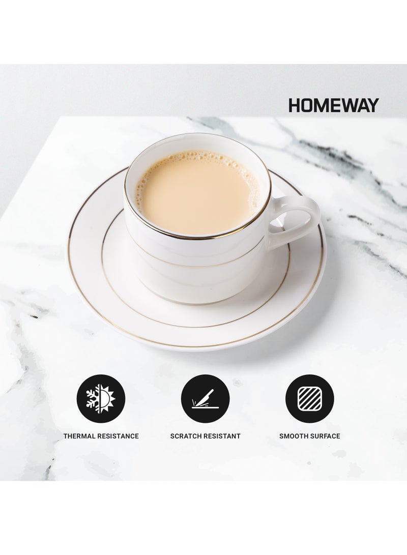 Homeway Classy-Bright Porcelain 6-Piece Cup & Saucer Set – Elegant Tea and Coffee Mugs with Saucers, Premium Ceramic Drinkware for Home and Office - Image 3