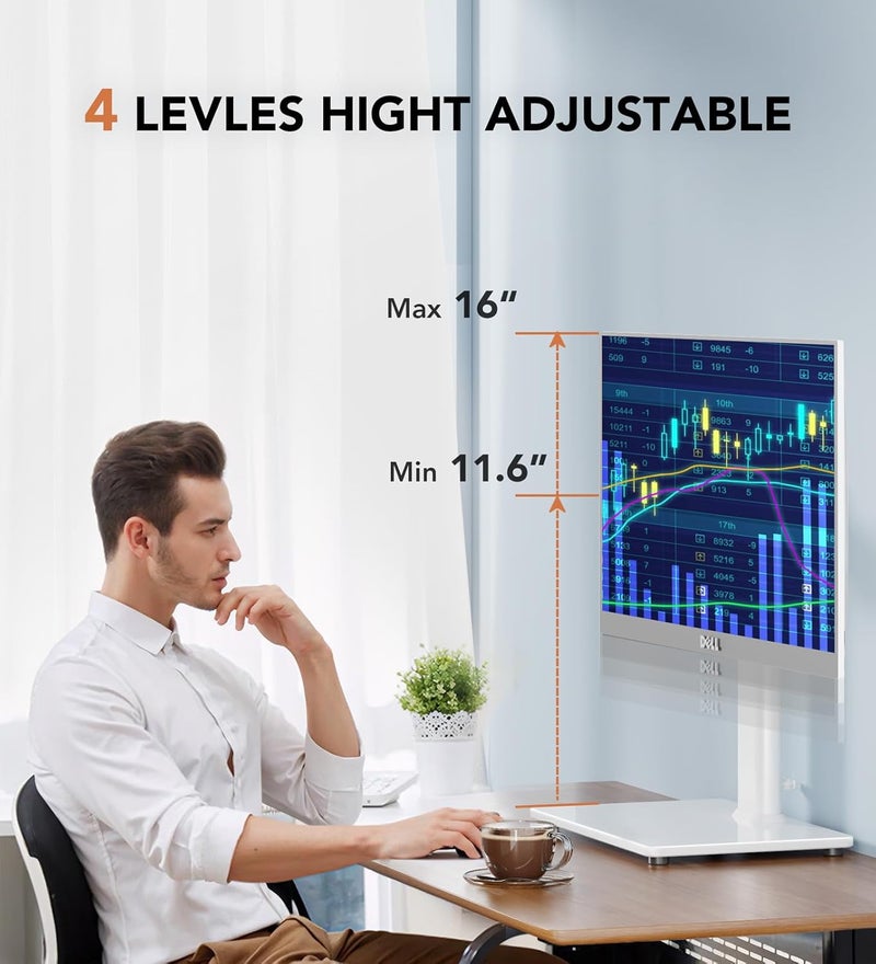 Hemudu Single LCD Computer Monitor Free-Standing Desk Stand Riser for 13 inch to 32 inch Screen with Swivel, Height Adjustable, Rotation, Holds One (1) Screen up to 77Lbs(HT05W-001) White - Image 2
