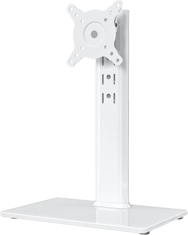 Hemudu Single LCD Computer Monitor Free-Standing Desk Stand Riser for 13 inch to 32 inch Screen with Swivel, Height Adjustable, Rotation, Holds One (1) Screen up to 77Lbs(HT05W-001) White - Image 1
