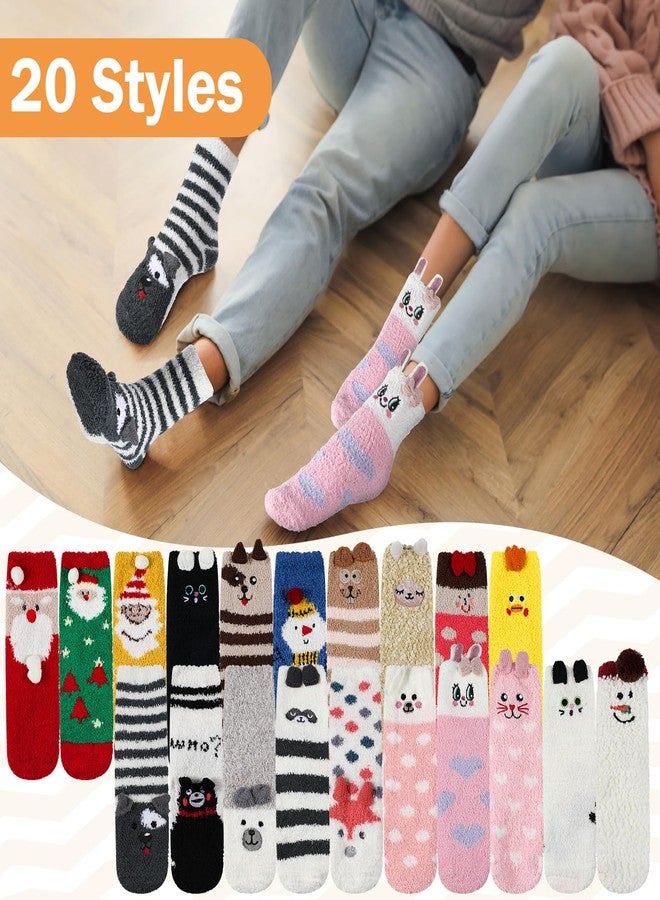 Chuarry 20 Pairs Women Fuzzy Socks Bulk Winter Fluffy Warm Sleeping Cozy Slipper Socks with Grips for Woman Christmas Gifts - Image 3