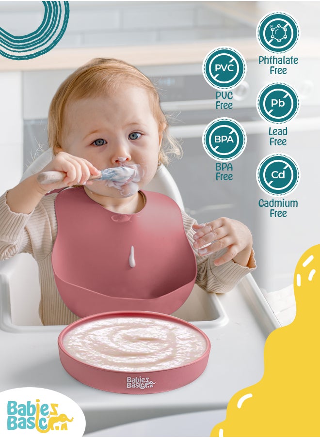 Babies Basic Babies Basic Silicone Feeding Set with Silicone Suction Plate, Spoon and Fork  - Pink  - Image 3
