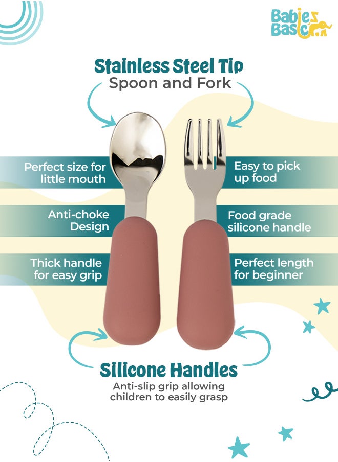 Babies Basic Babies Basic Silicone Feeding Set with Silicone Suction Plate, Spoon and Fork  - Pink  - Image 4