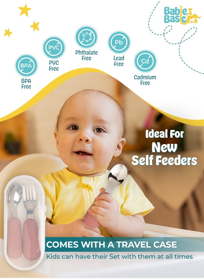 Babies Basic Babies Basic Silicone Feeding Set with Silicone Suction Plate, Spoon and Fork  - Pink  - Image 5