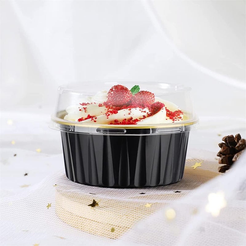 Luckam Mini Aluminum Pans with Lids, 60pcs 5oz Disposable Aluminum Foil Cupcake Liners Ramekins Baking Cups, Dessert Cups with Lids Aluminum Foil Cupcake Holders Cheesecake Pan Dessert Containers(Black Gold) - Image 2