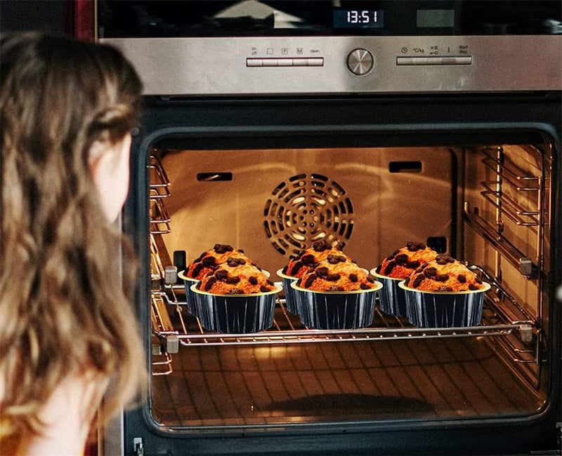 Luckam Mini Aluminum Pans with Lids, 60pcs 5oz Disposable Aluminum Foil Cupcake Liners Ramekins Baking Cups, Dessert Cups with Lids Aluminum Foil Cupcake Holders Cheesecake Pan Dessert Containers(Black Gold) - Image 3