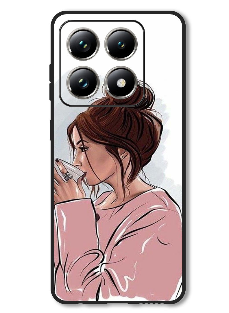 Theodor Case Compatible with Xiaomi 14T Protection Shockproof Bumper Cover Girl Drinking Coffee 1 - Image 1