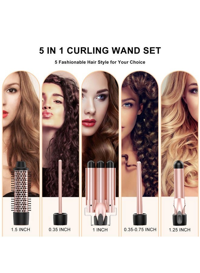 MAX-T Curling Iron Set 5 in 1,MAXT Curling Wand Set Interchangeable Triple Barrel Curling Iron and Curling Brush Ceramic Barrel Wand Curling Iron(0.35”-1.25”) - Image 2
