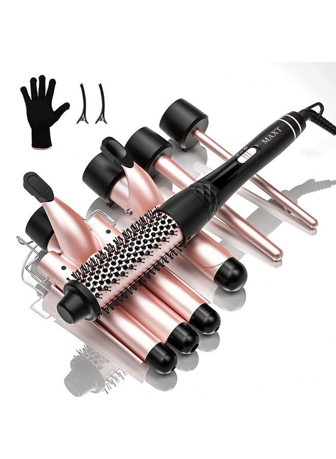 MAX-T Curling Iron Set 5 in 1,MAXT Curling Wand Set Interchangeable Triple Barrel Curling Iron and Curling Brush Ceramic Barrel Wand Curling Iron(0.35”-1.25”) - Image 1