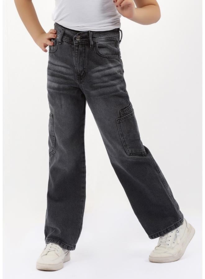 EGY WEAR Girls Dark Gray Jeans Pants - Image 1