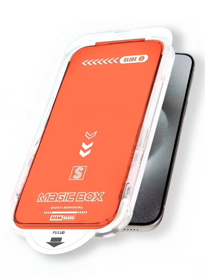 Umsuka Magic Box Full Glass Clear Screen Protector for iPhone 15 Pro Max – Dust-Removal Auto Alignment Kit - Image 1