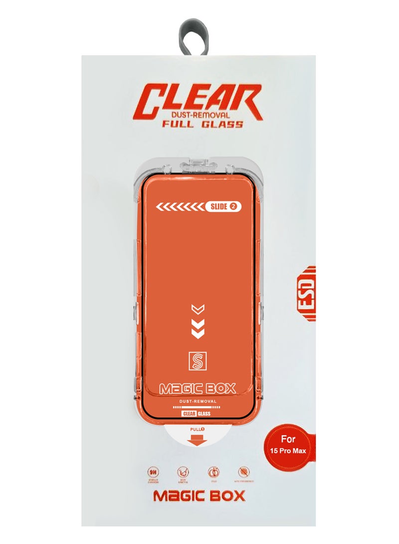 Umsuka Magic Box Full Glass Clear Screen Protector for iPhone 15 Pro Max – Dust-Removal Auto Alignment Kit - Image 3
