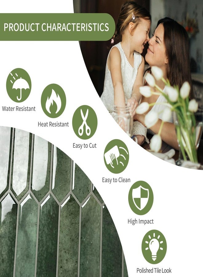MOONFUN Green Long Hexagon Tile Peel and Stick Backsplash, 10 Sheets Self-Adhesive Wall Tiles Stick on Back Splash for Kitchen, Bathroom, Fireplace,RV(12"×12") - Image 3