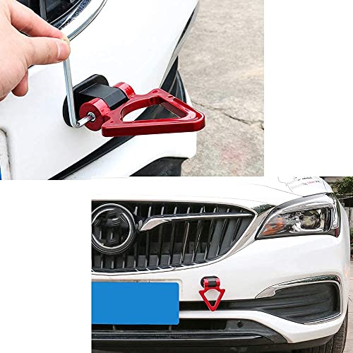 AUTO MT Car Tow Hook Universal Triangle Decorative Racing Style Trailer Sticker Rear Strap Towing Belt for Car Bumper (ONLY Decoration) RED VSHAPE Dummy Hook - Image 5