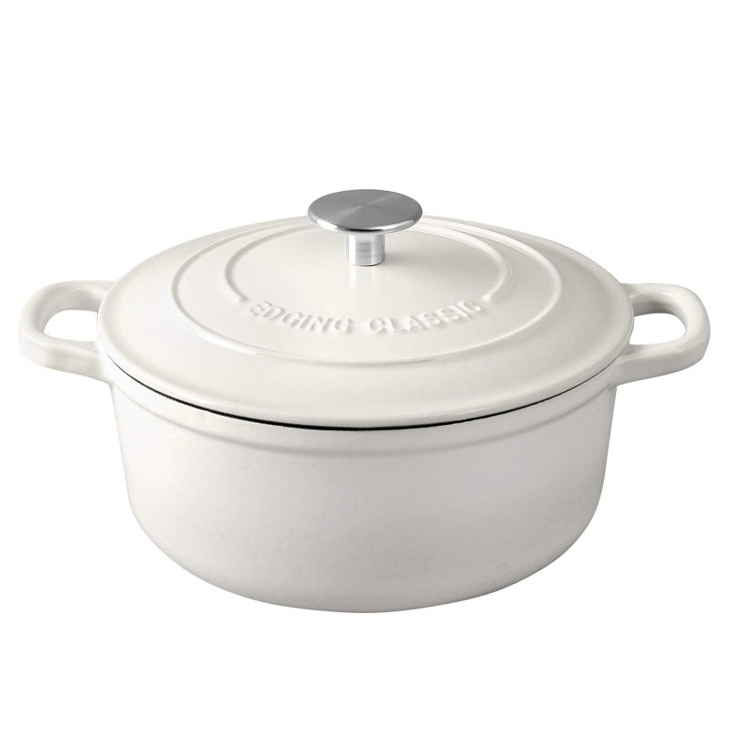 EDGING CASTING Cast Iron Dutch Oven With Lid Round Pot Enameled Covered for Bread Baking 7 Quart White