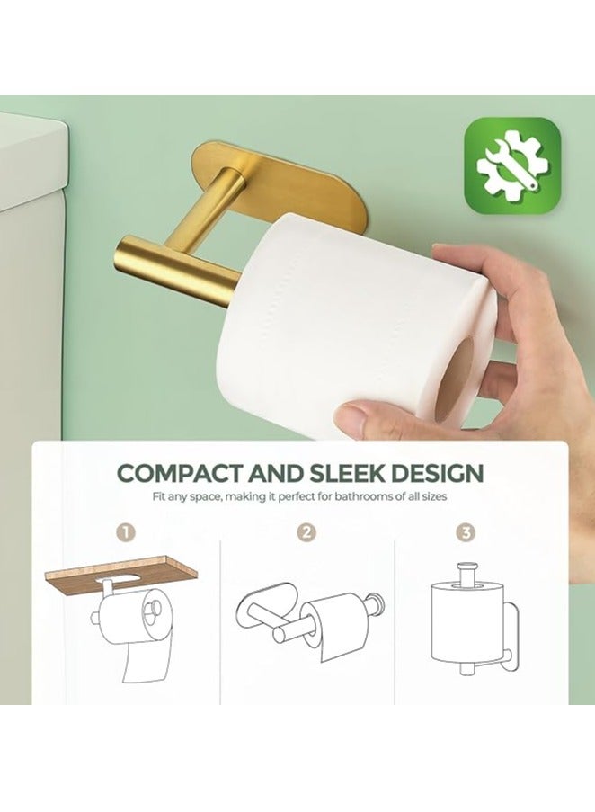 Toilet Paper Holder Self Adhesive, Premium Thicken Stainless Steel Rustproof Adhesive Toilet Roll Holder No Drilling for Bathroom, Kitchen, Washroom (1 Pack, Gold)