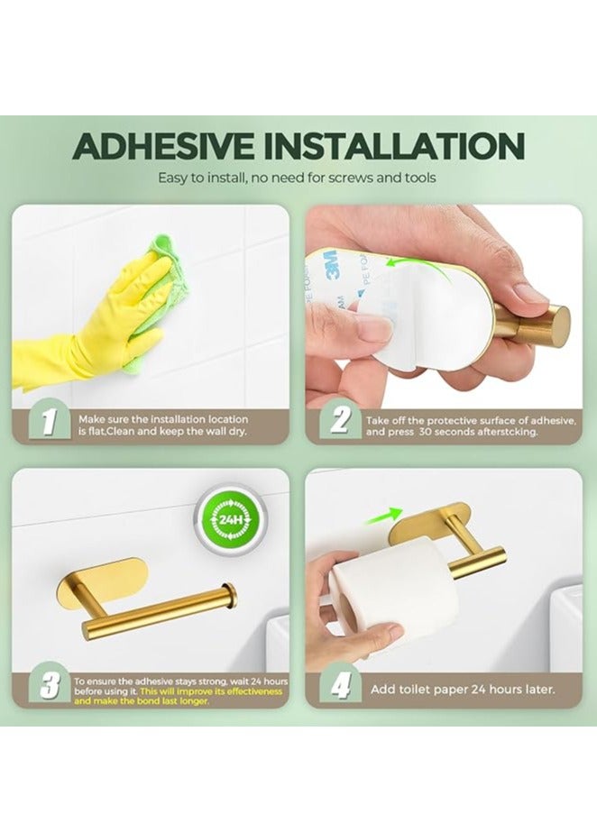 Toilet Paper Holder Self Adhesive, Premium Thicken Stainless Steel Rustproof Adhesive Toilet Roll Holder No Drilling for Bathroom, Kitchen, Washroom (1 Pack, Gold)