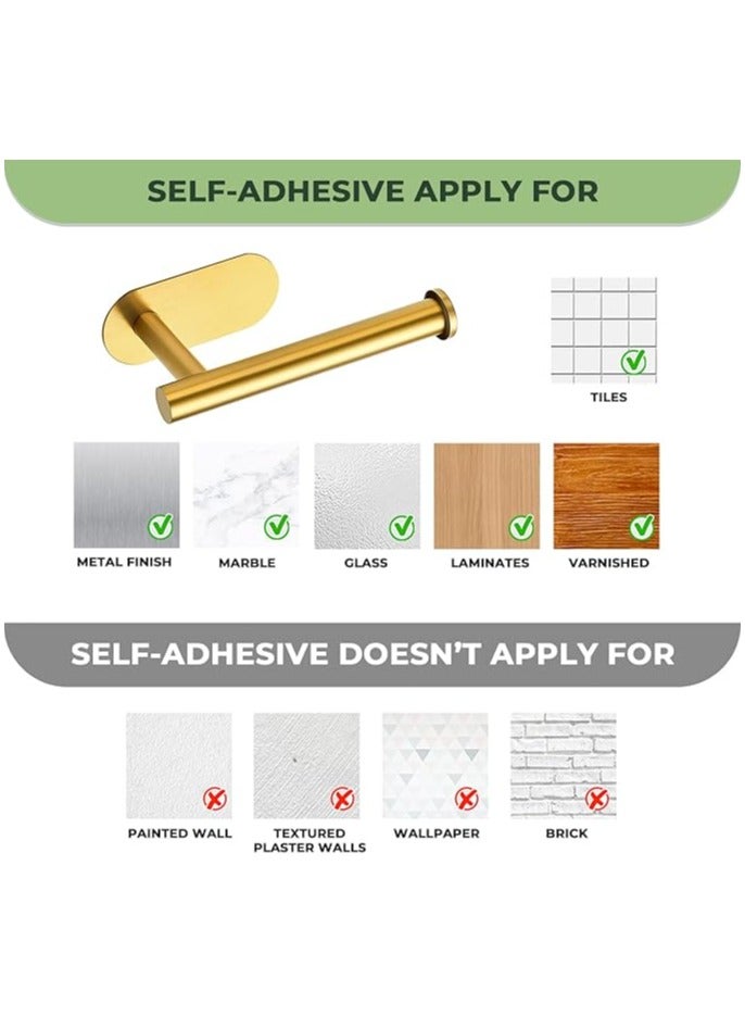 Toilet Paper Holder Self Adhesive, Premium Thicken Stainless Steel Rustproof Adhesive Toilet Roll Holder No Drilling for Bathroom, Kitchen, Washroom (1 Pack, Gold)