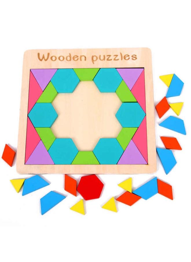 جوي آند ليرن - أحجية مكعبات خشبية من Joy & LEARN، لوحة تعليمية بأشكال هندسية، 22.3 × 22.3 سم، للأعمار من 3 سنوات فما فوق، متعددة الألوان - Image 1