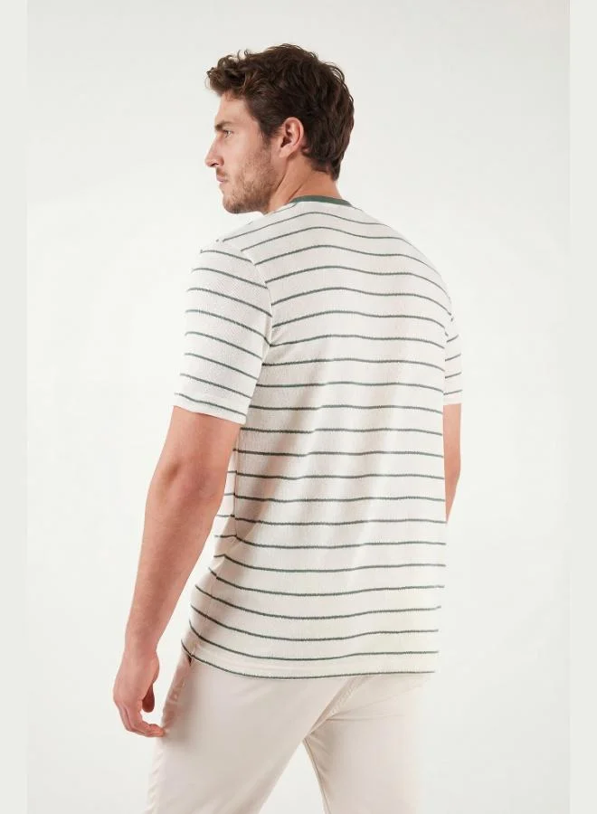 Buratti  Buratti Cotton Regular Fit Striped Crew Neck T-Shirt Men's T-SHIRT 5904039 for Men | Best Price UAE