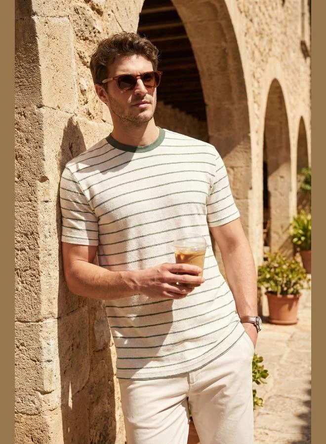 Buratti  Buratti Cotton Regular Fit Striped Crew Neck T-Shirt Men's T-SHIRT 5904039 for Men | Best Price UAE