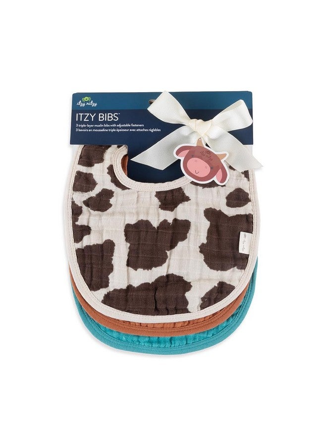 إيتزي ريتزي مجموعة من 3 مرايل أطفال من Itzy Ritzy - مرايل فائقة النعومة وقابلة للتعديل للأطفال الرضع والأطفال الصغار مصنوعة من قماش موسلين قطني ثلاثي الطبقات، مثالية للعاب والتسنين والأكل - 3 طبعات أنيقة ومتناسقة (طبعة بقرة) - Image 1
